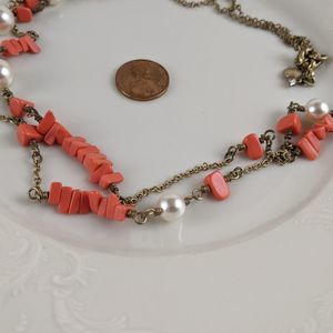 J. Crew Gold Tone Coral Beaded Pearl Necklace